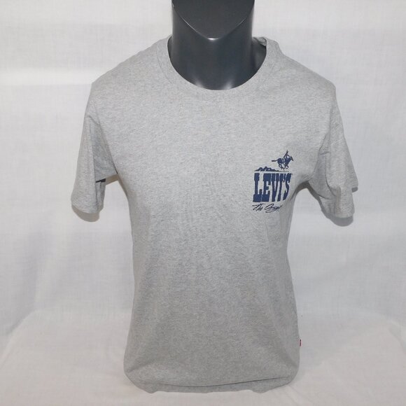 Levi's Original Gray Blue Cowboy Spellout Mens M Graphic T Shirt - Picture 1 of 9